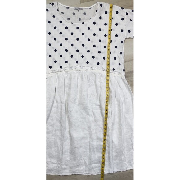 100% Lin Blanc Polka Dot Linen Dress. Size: 54 L/XL - Picture 5 of 10